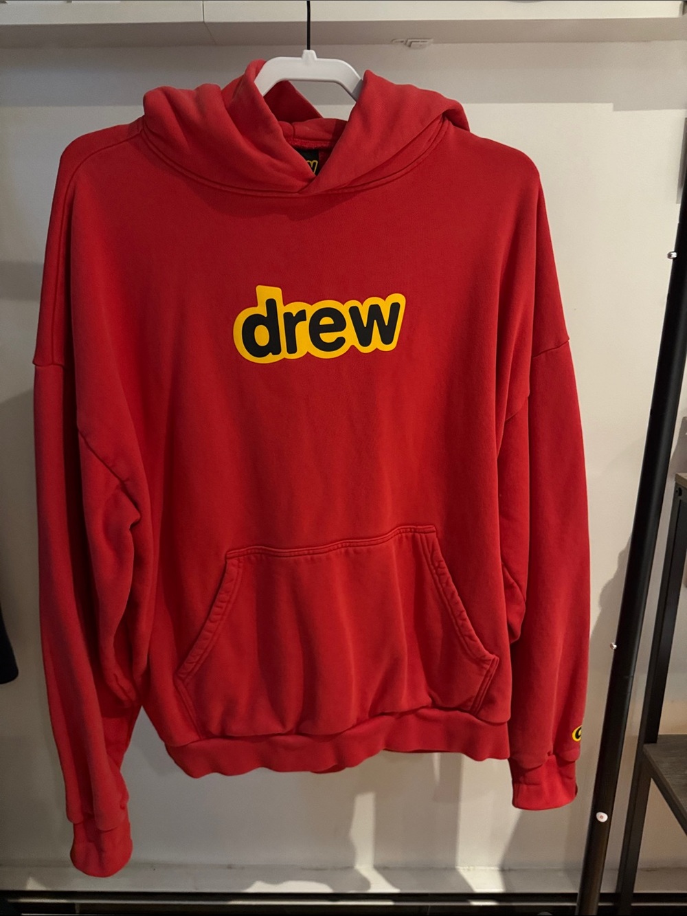 DREW House Red Crewneck Sweatshirt Hoodie with Yellow-Outlined Logo